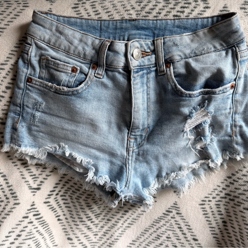 H&M Light Blue Distressed Denim Cutoff Shorts